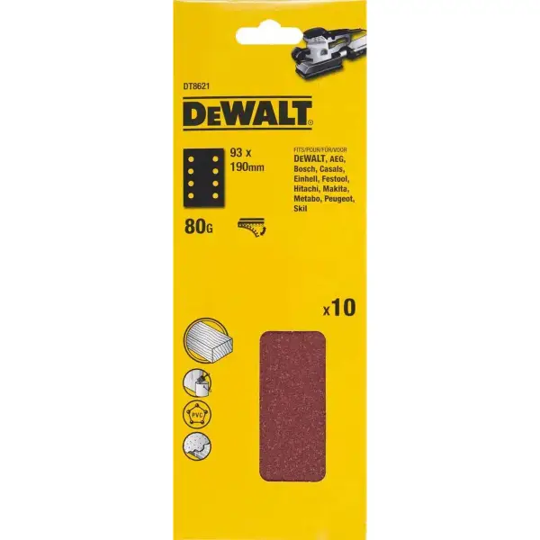 DeWALT P80 93x190mm Schuurpapier (10 stuks) - DT8621