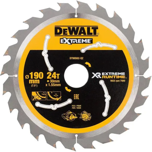 DeWALT Ø 190mm Asgat 30mm 24T Cirkelzaagblad voor Hout | Extreme Runtime - DT99562-QZ