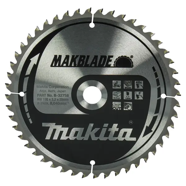 Makita 190 x 20 mm 48-tands Afkortzaagblad Hout | Makblade - B-32758