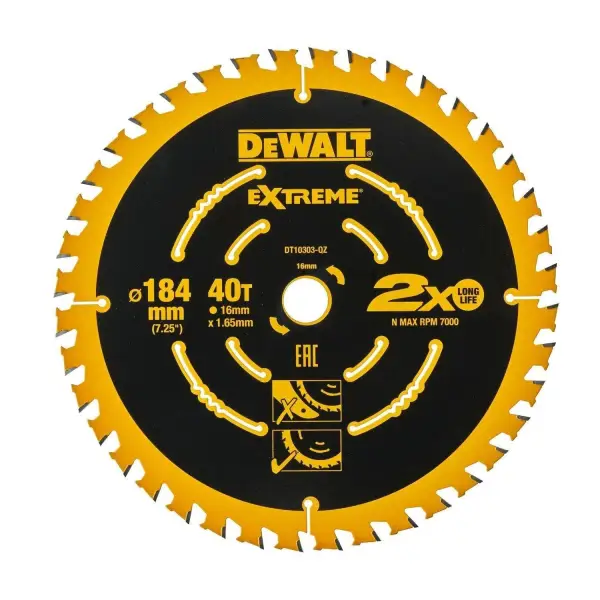 DeWALT Ø 184mm Asgat 16mm 40T Cirkelzaagblad voor Multimaterial | Extreme - DT10303-QZ