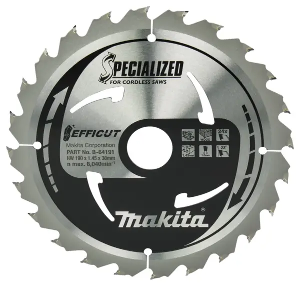 Makita Ø 190mm Asgat 30mm 24T Cirkelzaagblad voor Hout | Efficut - B-64191