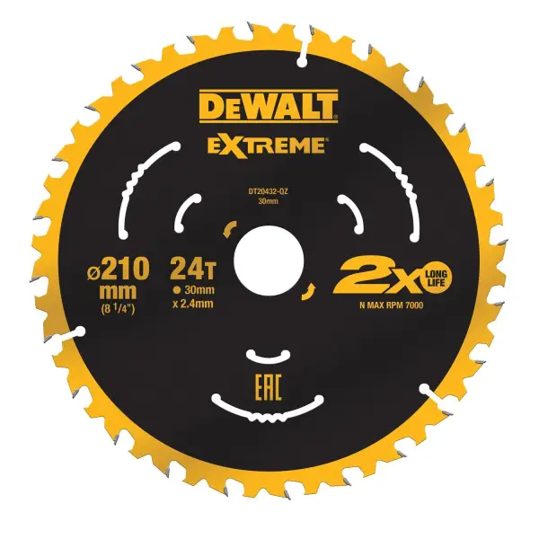 DeWALT Ø 210mm Asgat 30mm 24T Cirkelzaagblad voor Hout | Universeel - DT20432-QZ