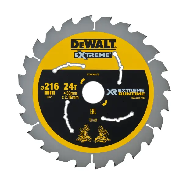 DeWALT Ø 216mm Asgat 30mm 24T Cirkelzaagblad voor Hout | Extreme Runtime - DT99568-QZ
