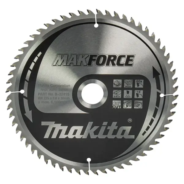 Makita Ø 235mm Asgat 30mm 60T Cirkelzaagblad voor Hout | Makforce - B-32415