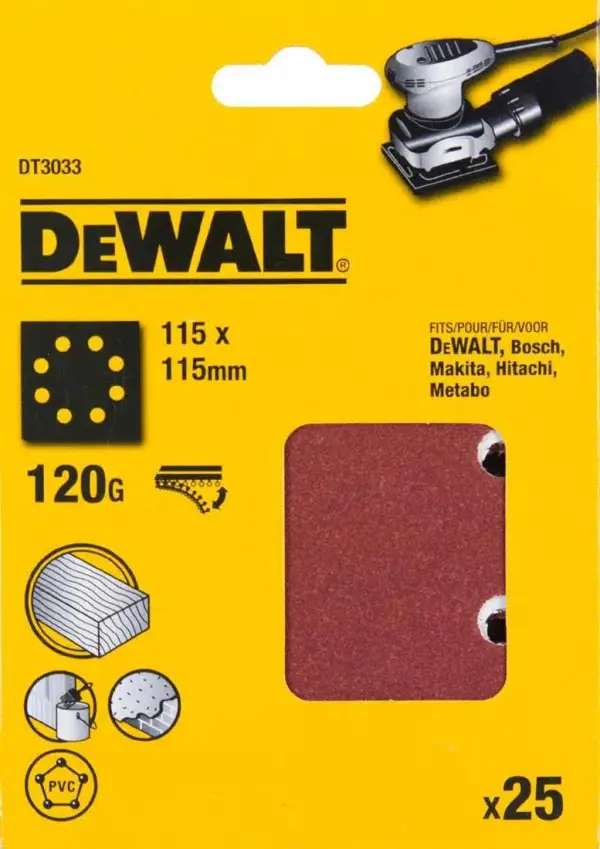DeWALT P120 Schuurpapier 1/4 Velcro (25 stuks) - DT3033