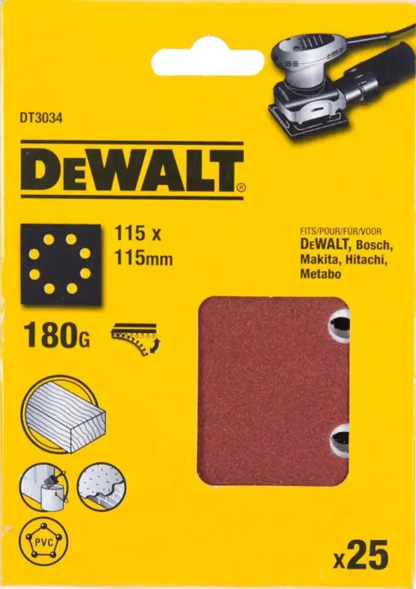 DeWALT P180 Schuurpapier 1/4 Velcro (25 stuks) - DT3034