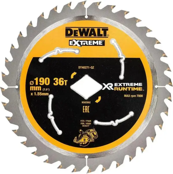 DeWALT Ø 190mm Asgat Ruit 36T Cirkelzaagblad voor Hout | Extreme Runtime - DT40271-QZ