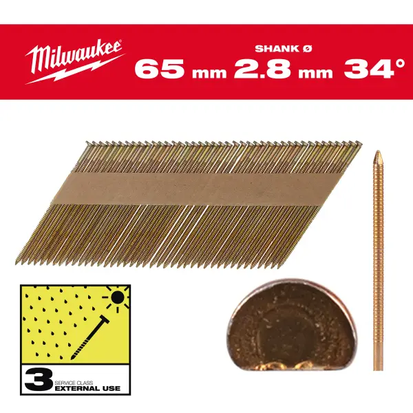 Milwaukee Nagels D-kop 34° 63mm | Ring schacht | Thermisch verzinkt SC3 (2200 stuks) - 4932492614