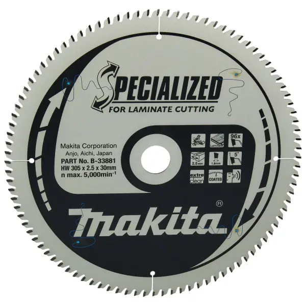Makita Ø 305mm Asgat 30mm 96T Afkortzaagblad voor Laminaat | Specialized: Laminaat - B-33881