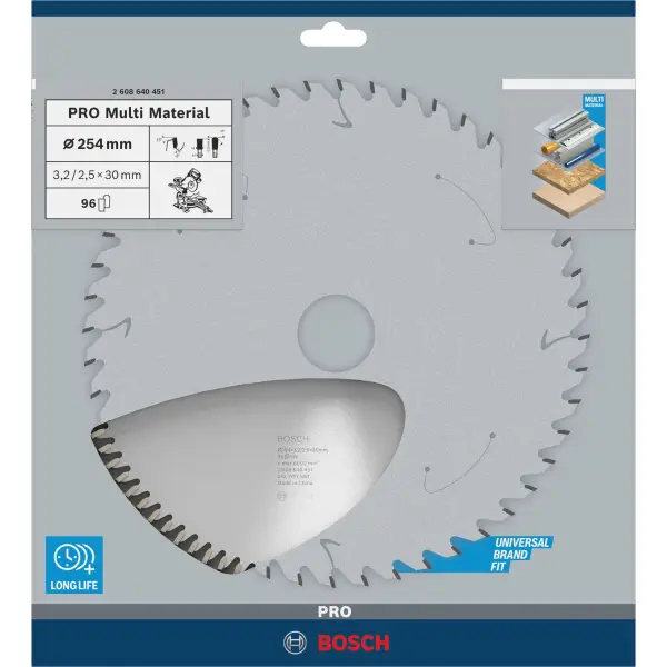 Bosch Ø 254 x 3,2 x 30mm 96T Cirkelzaagblad PRO Multi Material - Professional - 2608640451