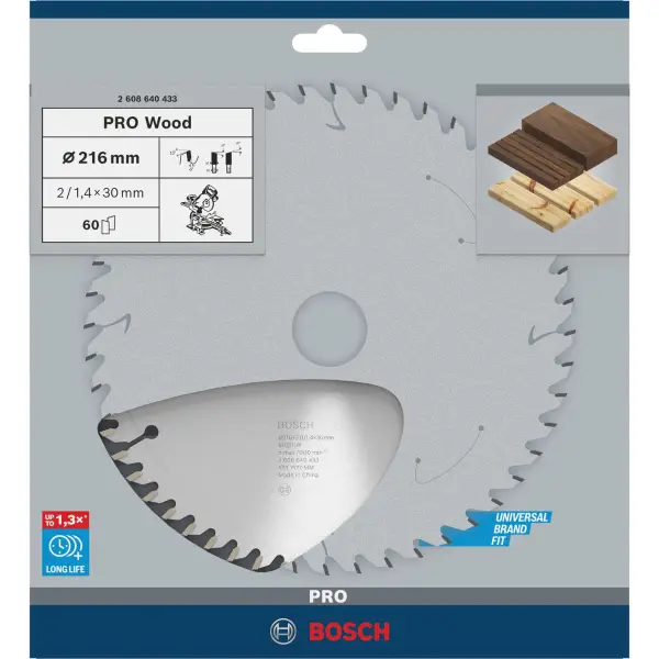 Bosch Ø 216 x 2,0 x 30mm 60T Cirkelzaagblad PRO Wood - Professional - 2608640433