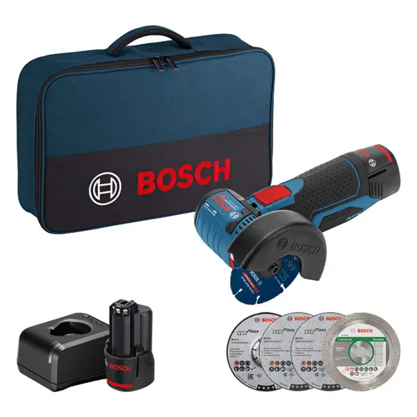 Bosch Professional PRO GWS 12V-76 Accu haakse slijpmachine +5x accessoires 2x 2.0Ah - 06019F200C