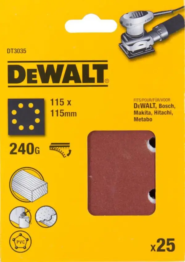 DeWALT P240 Schuurpapier 1/4 Velcro (25 stuks) - DT3035