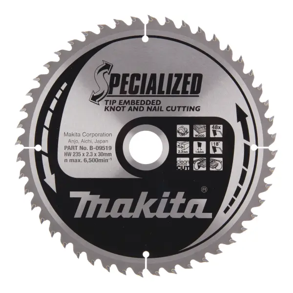 Makita 235 x 30 mm 48-tands Cirkelzaagblad Hout (noest/spijker) | Embedded Tip - B-09519