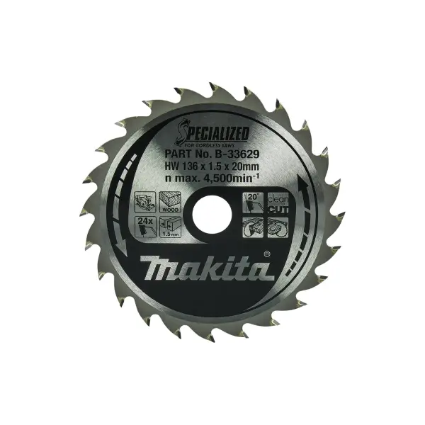 Makita Ø 136mm Asgat 20mm 24T Cirkelzaagblad voor Hout | Specialized - B-33629