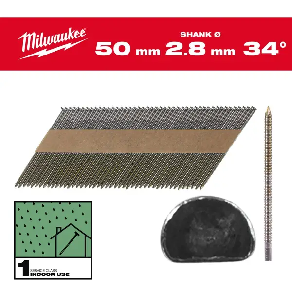 Milwaukee 50mm 34° Nagels D-kop | Ring Schacht | Blank | (2200 stuks) - 4932492599