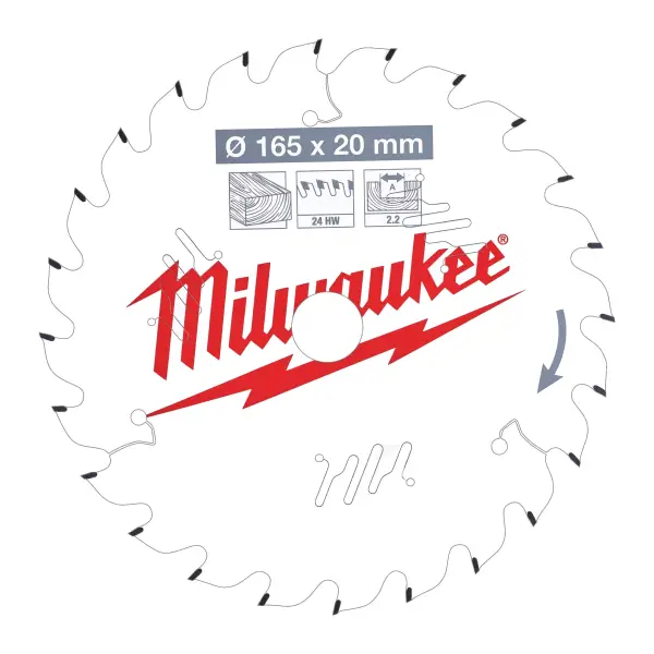 Milwaukee Ø 165mm Asgat 20mm 24T Cirkelzaagblad voor Hout - 4932471294