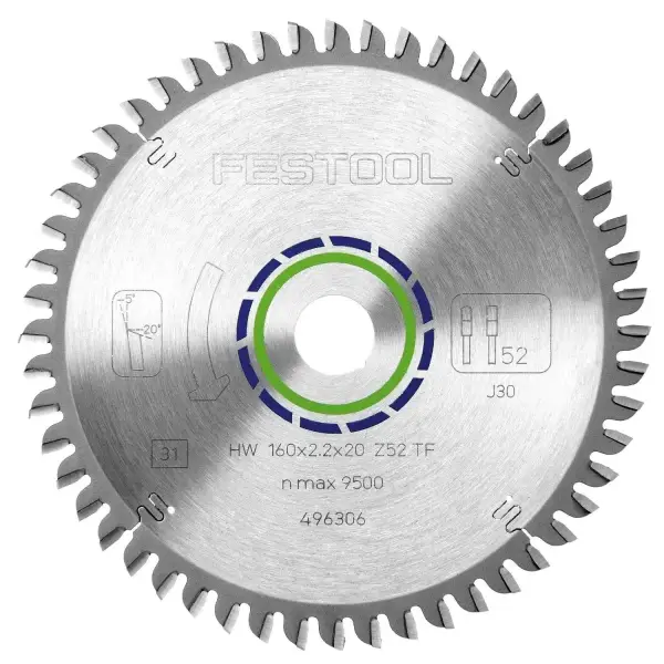 Festool Ø 160mm Asgat 20mm 52T Cirkelzaagblad voor Aluminium | Aluminium/Plastics - 496306
