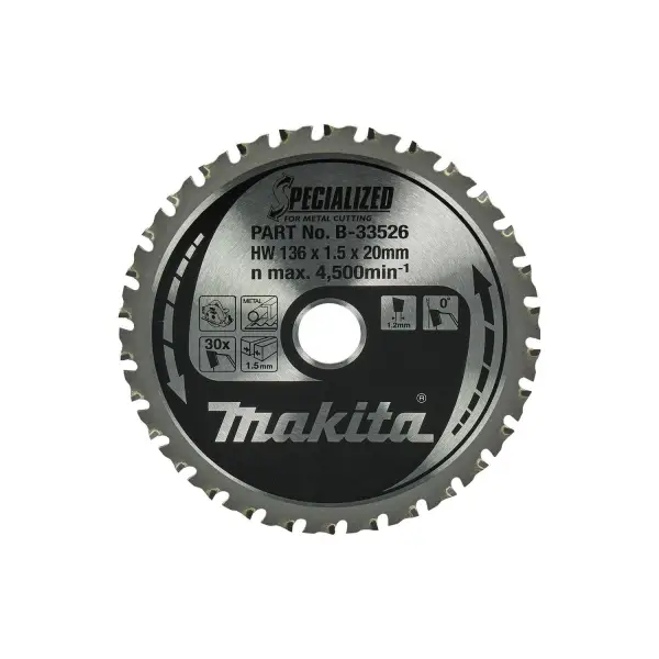 Makita Ø 136mm Asgat 20mm 30T Cirkelzaagblad voor Zacht Staal | Specialized - B-33526