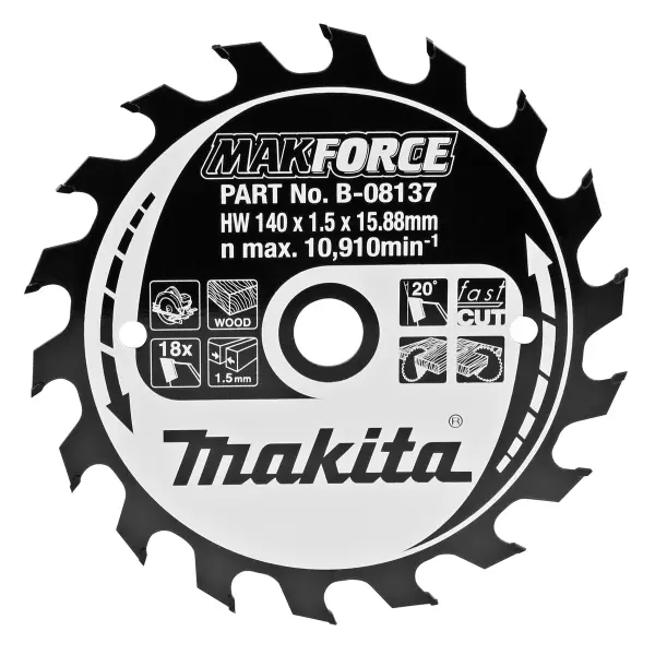 Makita 140 x 15,88 mm 18-tands Cirkelzaagblad Hout | Makforce - B-08137