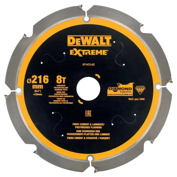 DeWALT Ø 216mm Asgat 30mm 8T Cirkelzaagblad voor Cementplaten | Extreme - DT1473-QZ