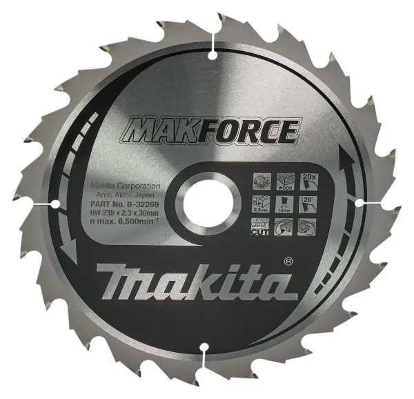 Makita Ø 235mm Asgat 30mm 20T Cirkelzaagblad voor Hout | Makforce - B-32269