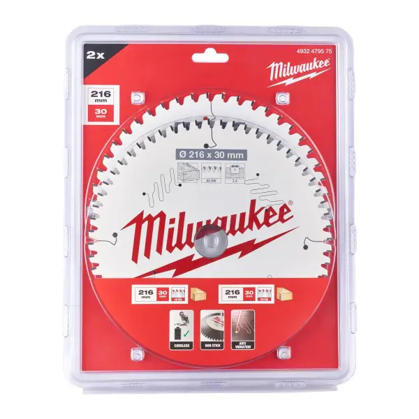 Milwaukee 216 x 30 mm Cirkelzaagblad Twin Pack (2-delig) - 4932479575