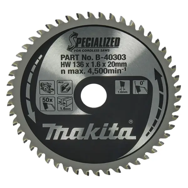 Makita Ø 136mm Asgat 20mm 50T Cirkelzaagblad voor Aluminium | Specialized - B-40303