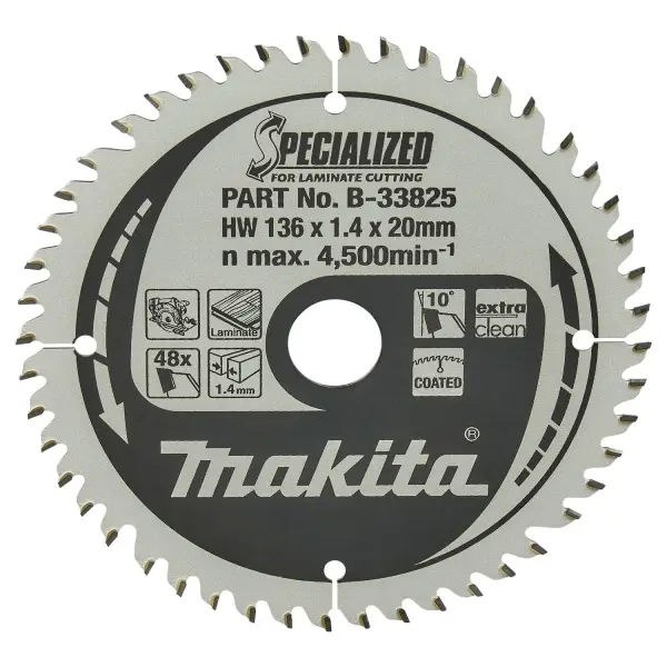 Makita Ø 136mm Asgat 20mm 48T Cirkelzaagblad voor Laminaat | Specialized - B-33825