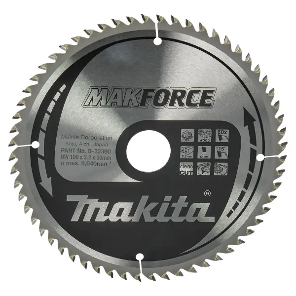 Makita Ø 190mm Asgat 30mm 60T Cirkelzaagblad voor Hout | Makforce - B-32390