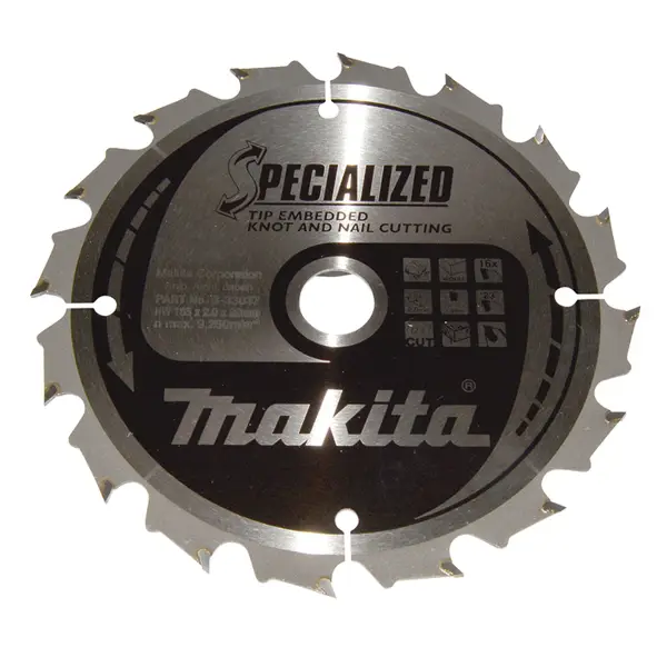 Makita B-33037 Cirkelzaagblad Hout (noest/spijker) | Embedded Tip | 165 x 20 mm | 16-tands