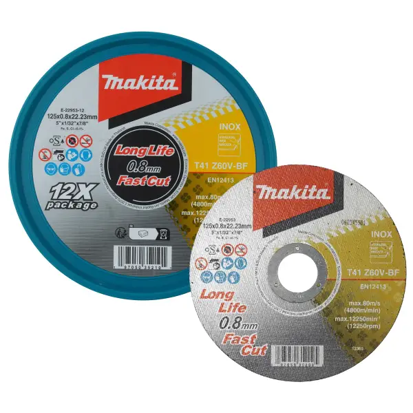 Makita E-22953-12 Doorslijpschijf RVS | 125 x 22,23 x 0,8 mm | 12 stuks