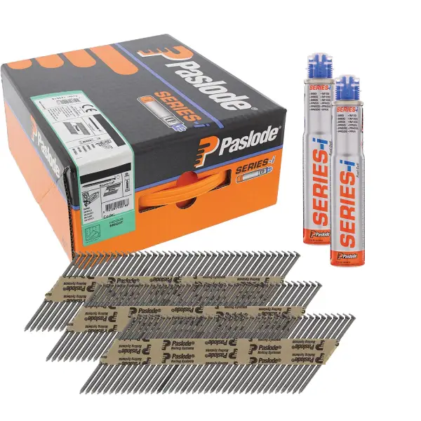Paslode 34° Papier Gebonden Stripnagels IM90 | Blank | Ring | 3.1x80mm | +2x Gas VE=2500 - 142033