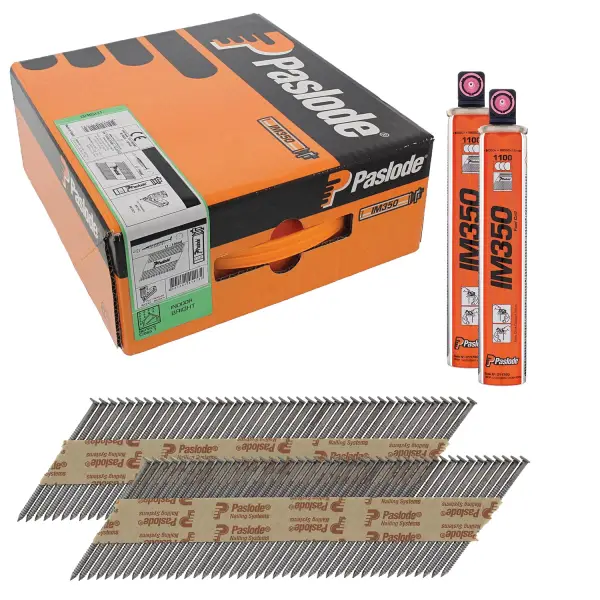 Paslode 34° Papier Gebonden Stripnagels IM350 | D-kop | 3,1x90 mm | Blank | Glad | +2x Gas VE=2200 - 141233