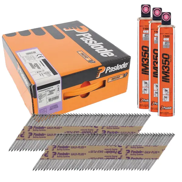 Paslode 34° Papier Gebonden Stripnagels IM350 | D-Kop | 2,8x51 mm | Galv-Plus® | Ring | +3x Gas VE=3300 - 141204