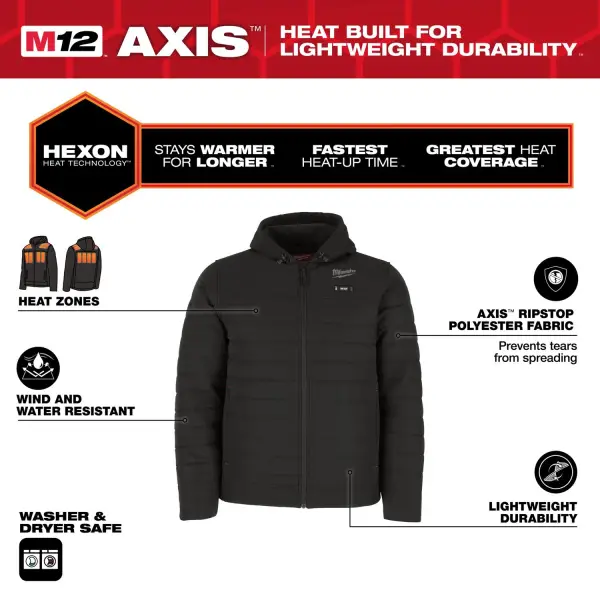 Milwaukee M12™ HPJBL3-0 (XL) HEXON Verwarmde pufferjas zwart - 4932493840