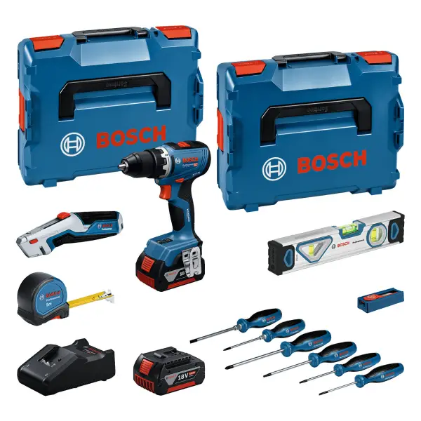 Bosch Professional GSR 18V-65 Accu schroefboormachine + handgereedschapsset 19-delig 18V 5.0Ah in L-Boxx - 0615A5007K