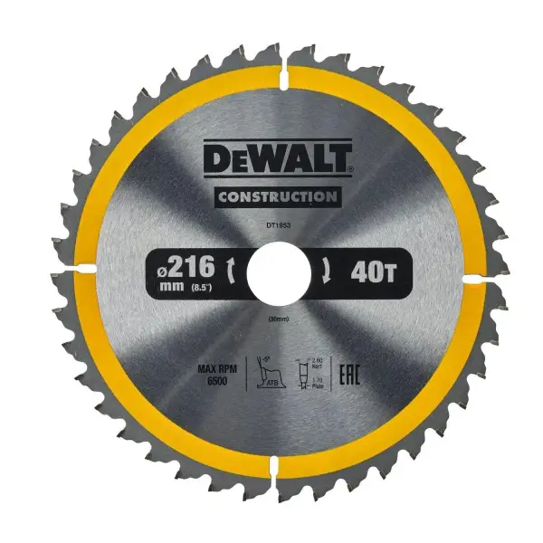 DeWALT Cirkelzaagblad voor Hout | Construction | Ø 216mm Asgat 30mm 40T - DT1953-QZ