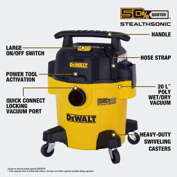 DeWALT Nat/droog Stofzuiger stil - 20L - met auto start
