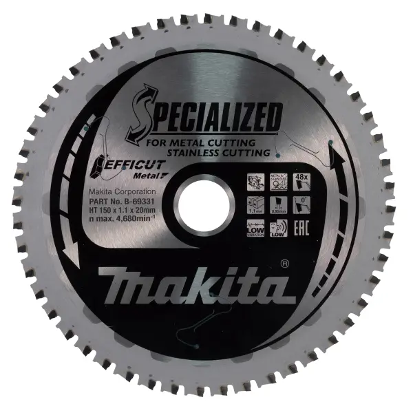 Makita B-69331 Cirkelzaagblad RVS/staal | Efficut | 150 x 20 mm | 48-tands