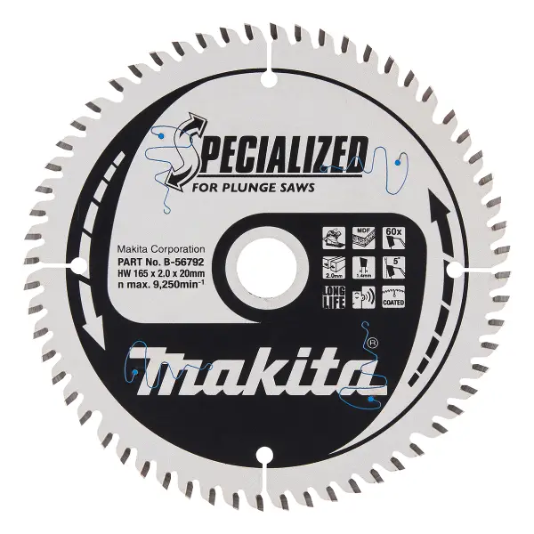 Makita B-56792 Invalcirkelzaagblad gemelamineerd | Specialized | 165 x 20 mm | 60-tands