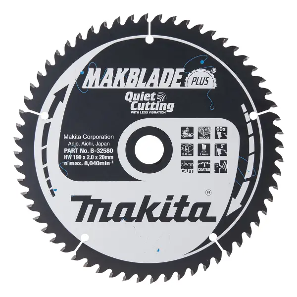 Makita B-32580 Afkortzaagblad Hout | Makblade-Plus | 190 x 20 mm | 60-tands