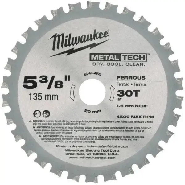 Milwaukee Cirkelzaagblad voor Metaal | Ø 135mm Asgat 20mm 30T - 48404070