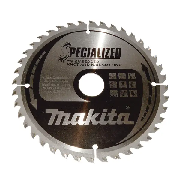 Makita B-33174 Cirkelzaagblad Hout (noest/spijker) | Embedded Tip | 185 x 30 mm | 40-tands