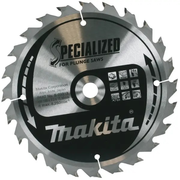 Makita B-09313 Cirkelzaagblad Hout (noest/spijker) | Embedded Tip | 185 x 15,88 mm | 24-tands
