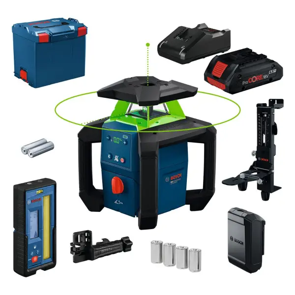 Bosch Professional GRL 18V-4-34 CVG Accu rotatielaser groen + LR45 ontvanger + WM5 wandhouder 18V 4.0Ah in L-Boxx - 0601061H02