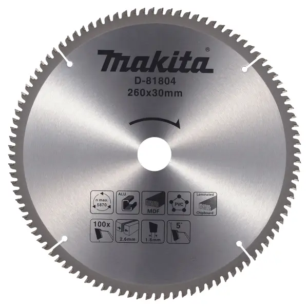 Makita D-81804 Afkortzaagblad diverse materialen | 260 x 30 mm | 100-tands