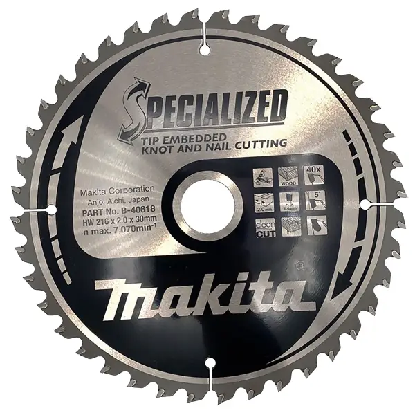 Makita B-40618 Afkortzaagblad Hout (noest/spijker) | Embedded Tip | 216 x 30 mm | 40-tands