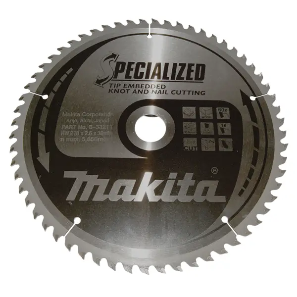 Makita B-33211 Cirkelzaagblad Hout (noest/spijker) | Embedded Tip | 270 x 30 mm | 60-tands