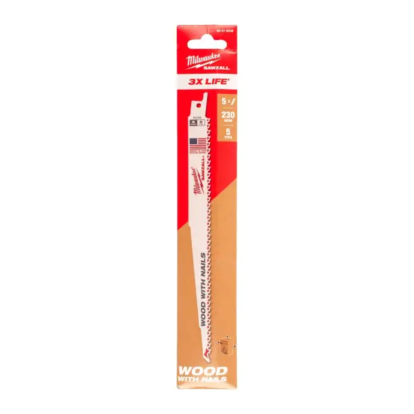 Milwaukee Reciprozaagblad hout Thin Kerf 230 mm 5-Tpi VE=5 - 48475036